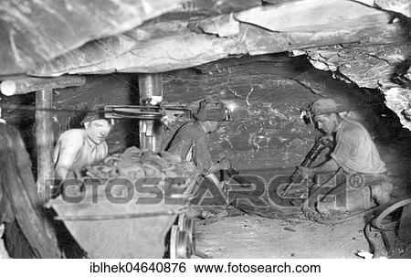 Stock Photograph - Mining, Men in the mine, coal mining, 1940s, Germany, Europe. Fotosearch
