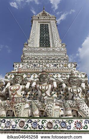 Mondop with demon figures, Wat Arun, Dawn Temple, Bangkok Yai, Bangkok, Thailand, Asia View Large Photo Image Stock Photo - Mondop with demon figures, Wat Arun, Dawn Temple, Bangkok Yai, Bangkok, Thailand, Asia. Fotosearch