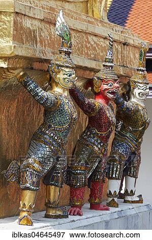 Stock Photo - Monkey figures as caryatids, mythical warriors from Ramacia, Wat Phra Kaeo, Ko Ratanakosin, Bangkok, Thailand, Asia. Fotosearch