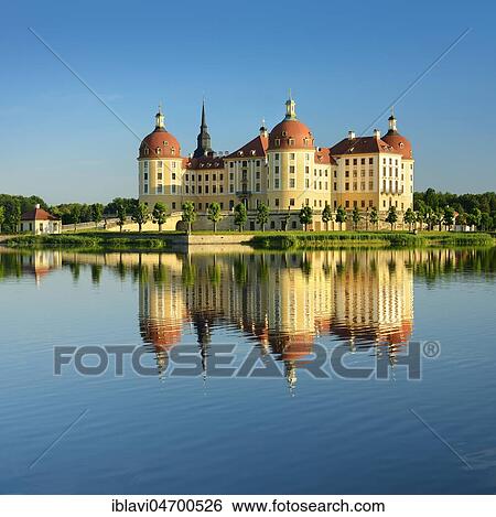 Moritzburg Castle, hunting lodge of Augustus the Strong, water reflection in the lake, Saxony, Germany, Europe View Large Photo Image Stock Photograph - Moritzburg Castle, hunting lodge of Augustus the Strong, water reflection in the lake, Saxony, Germany, Europe. Fotosearch
