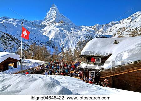 Mountain inn with sun terrace on the Riffelalp 2222m in front of Matterhorn 4478m, in winter, Zermatt, Mattertal, Valais, Switzerland, Europe View Large Photo Image Stock Image - Mountain inn with sun terrace on the Riffelalp 2222m in front of Matterhorn 4478m, in winter, Zermatt, Mattertal, Valais, Switzerland, Europe. Fotosearch