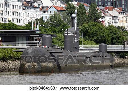 Stock Photo - Museum submarine U-434 in the harbour, district of St. Pauli, Hamburg, Germany, Europe. Fotosearch
