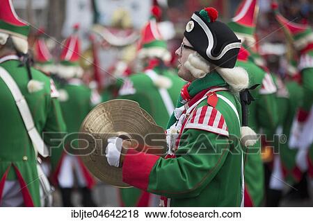Stock Photo - Musician with cymbals in uniform, brass band, Carnival Monday procession, Cologne, North Rhine-Westphalia, Germany, Europe. Fotosearch