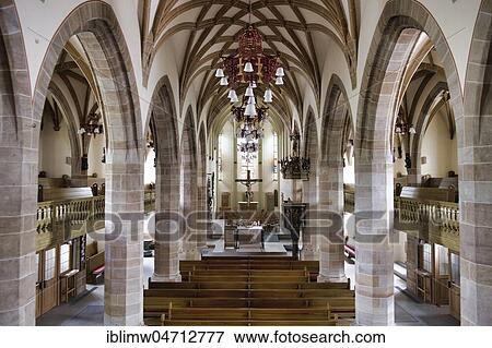 Stock Photo - Nave and Choir, Altar, protestant municipal church Balingen, Baden-Württemberg, Germany, Europe. Fotosearch
