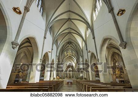 Stock Photo - Nave with main altar, monastery church of the Sacred Heart of Jesus, Archabbey of St. Ottilien, Upper Bavaria, Bavaria, Germany, Europe. Fotosearch
