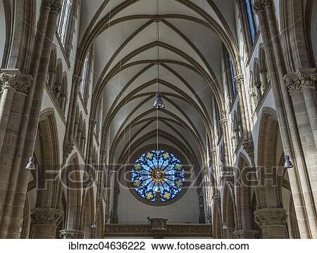 Neo-Gothic interior, Vault with coloured rosette, St. Pauls Church, Munich, Upper Bavaria, Bavaria, Germany, Europe View Large Photo Image Stock Image - Neo-Gothic interior, Vault with coloured rosette, St. Pauls Church, Munich, Upper Bavaria, Bavaria, Germany, Europe. Fotosearch