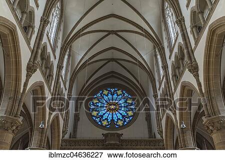 Neo-Gothic interior, Vault with coloured rosette, St. Pauls Church, Munich, Upper Bavaria, Bavaria, Germany, Europe View Large Photo Image Stock Photo - Neo-Gothic interior, Vault with coloured rosette, St. Pauls Church, Munich, Upper Bavaria, Bavaria, Germany, Europe. Fotosearch