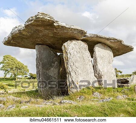 Neolithic Poulnabrone-Dolmen, Poll na Brón, Portal-Dolmen from the New Stone Age, Megalithic facility in Burren National Park, County Clare, Ireland, Europe View Large Photo Image Stock Image - Neolithic Poulnabrone-Dolmen, Poll na Brón, Portal-Dolmen from the New Stone Age, Megalithic facility in Burren National Park, County Clare, Ireland, Europe. Fotosearch
