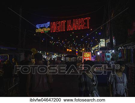 Neon lights, lettering Nightmarket, Pub Street by night, Nightlife, Siem Reap, Angkor, Cambodia, Asia View Large Photo Image Stock Image - Neon lights, lettering Nightmarket, Pub Street by night, Nightlife, Siem Reap, Angkor, Cambodia, Asia. Fotosearch