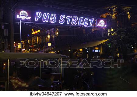 Neon lights, lettering Nightmarket, Pub Street by night, Nightlife, Siem Reap, Angkor, Cambodia, Asia View Large Photo Image Stock Photo - Neon lights, lettering Nightmarket, Pub Street by night, Nightlife, Siem Reap, Angkor, Cambodia, Asia. Fotosearch