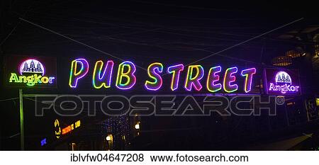 Neon lights, lettering Nightmarket, Pub Street by night, Nightlife, Siem Reap, Angkor, Cambodia, Asia View Large Photo Image Stock Photo - Neon lights, lettering Nightmarket, Pub Street by night, Nightlife, Siem Reap, Angkor, Cambodia, Asia. Fotosearch