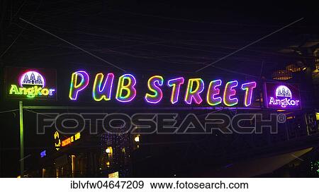 Neon lights, lettering Nightmarket, Pub Street by night, Nightlife, Siem Reap, Angkor, Cambodia, Asia View Large Photo Image Stock Photo - Neon lights, lettering Nightmarket, Pub Street by night, Nightlife, Siem Reap, Angkor, Cambodia, Asia. Fotosearch