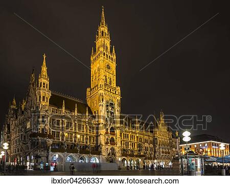 Neues Rathaus, bei Nacht, Munchen, Bayern, Deutschland, Europa View Large Photo Image Stock Photo - Neues Rathaus, bei Nacht, Munchen, Bayern, Deutschland, Europa. Fotosearch