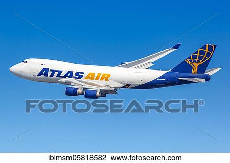Stock Image - New York, United States, 1 March 2020: An Atlas Air Boeing 747-400F aircraft with registration mark N499MC at New York John F Kennedy (JFK) airport in the United States, North America. Fotosearch