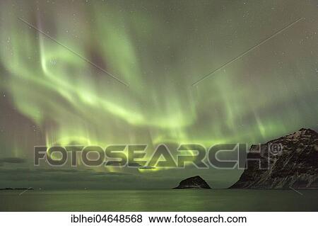 Northern lights on the coast near Gimsoy, Lofoten, Norway, Europe View Large Photo Image Stock Photo - Northern lights on the coast near Gimsoy, Lofoten, Norway, Europe. Fotosearch