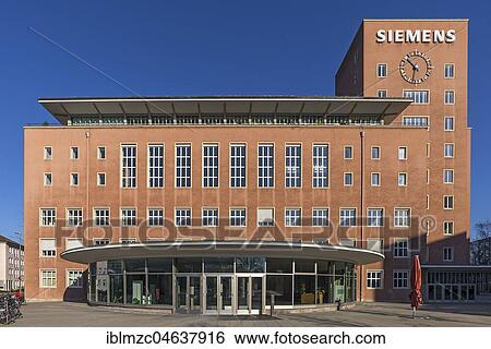 Stock Photograph - Office building of the Siemens company, also called Himbeerpalast, Berlin style, built 1948-1953, Erlangen, Middle Franconia, Bavaria, Germany, Europe. Fotosearch