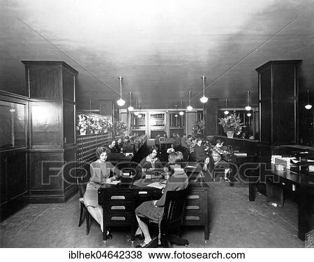 Stock Photo - Office, secretaries, women at work in the open plan office, 1920s, USA, North America. Fotosearch