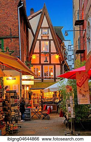Stock Photograph - Old Town Lane in the Schnoorviertel during Christmas time, evening mood, Bremen, Germany, Europe. Fotosearch