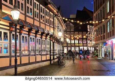 Old Town Lane with half-timbered houses, Christmas lighting, Brunswick, Lower Saxony, Germany, Europe View Large Photo Image Picture - Old Town Lane with half-timbered houses, Christmas lighting, Brunswick, Lower Saxony, Germany, Europe. Fotosearch
