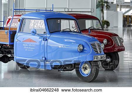 Stock Photo - Oldtimer Borgward Goliath Goli, small transporter, year 1959, Messe Karlsruhe, Baden-Württemberg, Germany, Europe. Fotosearch