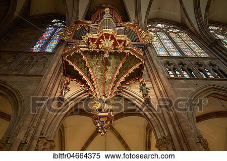 Organ, Gothic swallow nest organ in the nave, Strasbourg Cathedral, Strasbourg, Alsace, France, Europe View Large Photo Image Stock Photography - Organ, Gothic swallow nest organ in the nave, Strasbourg Cathedral, Strasbourg, Alsace, France, Europe. Fotosearch