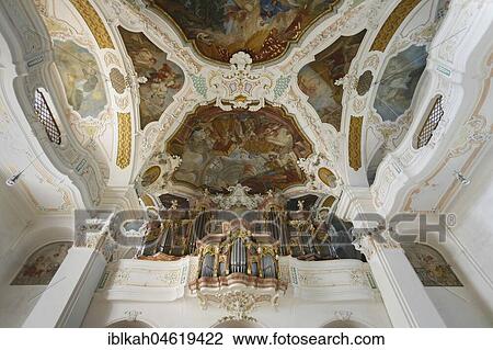 Organ loft with ceiling fresco, Benedictine Abbey Beuron, St. Martin Monastery Church, Baden-Württemberg, Germany, Europe View Large Photo Image Stock Image - Organ loft with ceiling fresco, Benedictine Abbey Beuron, St. Martin Monastery Church, Baden-Württemberg, Germany, Europe. Fotosearch