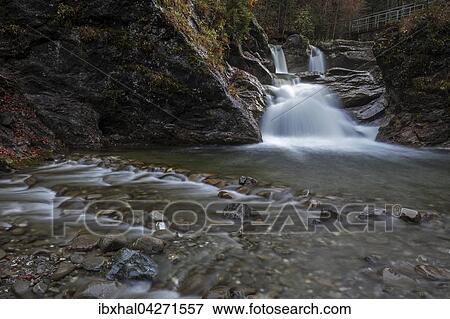 Stock Photo - Ostertalbach im Ostertaltobel mit kleinem Wasserfall, Herbststimmung, Gunzesried-Sage, Allgau, Bayern, Deutschland, Europa. Fotosearch