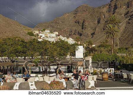 Stock Image - Outdoor gastronomy at Paraiso del Mar restaurant, La Calera, Valle Gran Rey, La Gomera, Canary Islands, Spain, Europe. Fotosearch