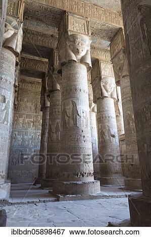 Stock Photo - Outer hypostyle hall, temple of Hathor, Dendara, Egypt, Africa. Fotosearch
