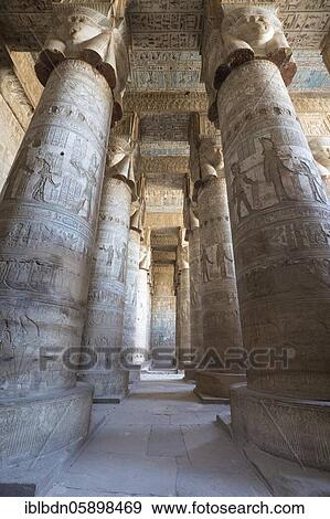 Stock Photo - Outer hypostyle hall, temple of Hathor, Dendara, Egypt, Africa. Fotosearch