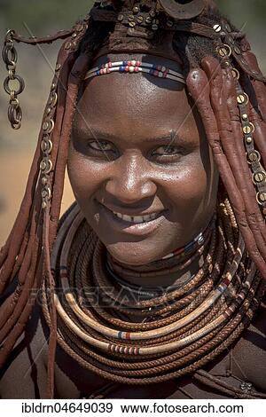 Stock Photo - Ovahimba or Himba, Portrait of a married woman, Kunene District, Namibia, Africa. Fotosearch