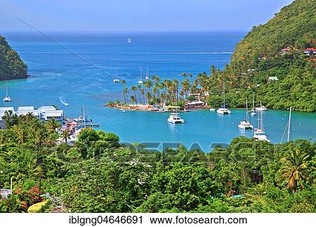 Overview of Marigot Bay near Castries, St. Lucia, Lesser Antilles, West Indies, Caribbean Islands View Large Photo Image Stock Image - Overview of Marigot Bay near Castries, St. Lucia, Lesser Antilles, West Indies, Caribbean Islands. Fotosearch