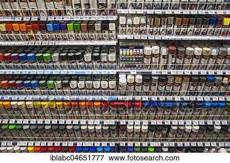 Painter supplies, Shelf with paints and varnishes, Spray cans, hardware store, interior, Bavaria, Germany, Europe View Large Photo Image Stock Photo - Painter supplies, Shelf with paints and varnishes, Spray cans, hardware store, interior, Bavaria, Germany, Europe. Fotosearch