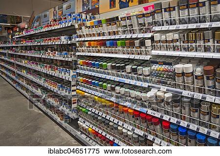 Painter supplies, Shelf with paints and varnishes, Spray cans, hardware store, interior, Bavaria, Germany, Europe View Large Photo Image Stock Photography - Painter supplies, Shelf with paints and varnishes, Spray cans, hardware store, interior, Bavaria, Germany, Europe. Fotosearch
