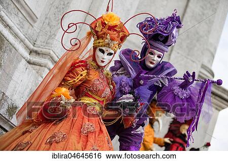 Stock Photograph - Pair in historical costumes, Carnival costume, Carnival in Venice, Italy, Europe. Fotosearch