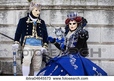 Stock Image - Pair in historical robes on stairs, carnival costume, Carnival in Venice, Italy, Europe. Fotosearch