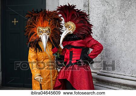 Pair with bird masks, Carnival costume, Carnival in Venice, Italy, Europe View Large Photo Image Stock Photo - Pair with bird masks, Carnival costume, Carnival in Venice, Italy, Europe. Fotosearch