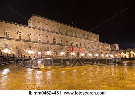Stock Image - Palazzo Pitti at night, Piazza de 'Pitti, Florence, Italy, Europe. Fotosearch