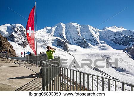 Panoramic terrace on the Diavolezza with Piz Palü and Persglacier, Vadret Pers, Pontresina, Bernina Alps, Upper Engadine, Engadine, Grisons, Switzerland, Europe View Large Photo Image Stock Photo - Panoramic terrace on the Diavolezza with Piz Palü and Persglacier, Vadret Pers, Pontresina, Bernina Alps, Upper Engadine, Engadine, Grisons, Switzerland, Europe. Fotosearch