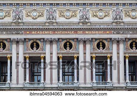 Stock Image - Paris Opera, Opéra National de Paris, Opéra Garnier, Palais Garnier, Facade detail, Paris, France, Europe. Fotosearch