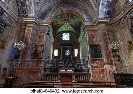 Stock Image - Parish church of Sant'Anna, 1747-1753, interior view, altar area, mountain village Rasa, Centovalli, canton Ticino, Switzerland, Europe. Fotosearch