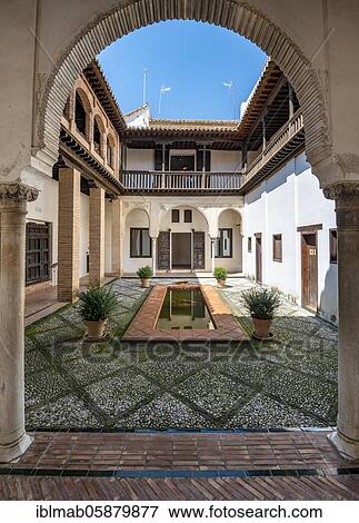 Stock Photo - Patio, Casa Morisca de la calle Horno de Oro, old Moorish house with inner courtyard and well, Granada, Andalusia, Spain, Europe. Fotosearch