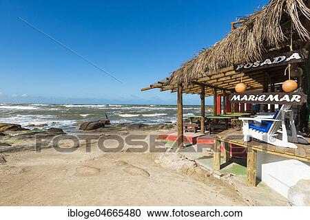 Stock Image - Pension and Beach Bar, Restaurant Posada Mariemar, Village Cabo Polonio, Atlantic Beach, National Park Cabo Polonio, Province Rocha, Uruguay, South America. Fotosearch