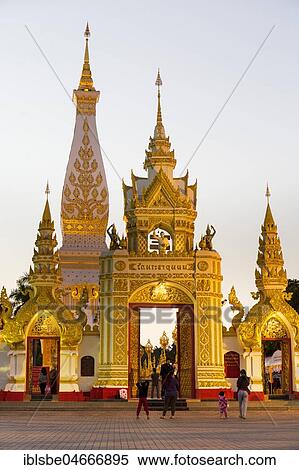 People off Chedi of Wat Phra That Phanom, dusk, Temple complex at Amphoe That Phanom, Nakhon Phanom Province, Isan, Thailand, Asia View Large Photo Image Stock Photography - People off Chedi of Wat Phra That Phanom, dusk, Temple complex at Amphoe That Phanom, Nakhon Phanom Province, Isan, Thailand, Asia. Fotosearch