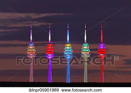 PHOTOMONTAGE, multicoloured illuminated telecommunication tower, in the vernacular Nuremberg egg, Nuremberg, Middle Franconia, Franconia, Bavaria, Germany, Europe View Large Photo Image Stock Photo - PHOTOMONTAGE, multicoloured illuminated telecommunication tower, in the vernacular Nuremberg egg, Nuremberg, Middle Franconia, Franconia, Bavaria, Germany, Europe. Fotosearch