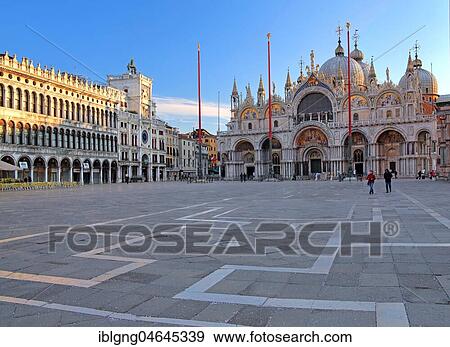 Piazza San Marco with Clock Tower and Saint Mark's Basilica, Venice, Italy, Europe View Large Photo Image Stock Photo - Piazza San Marco with Clock Tower and Saint Mark's Basilica, Venice, Italy, Europe. Fotosearch