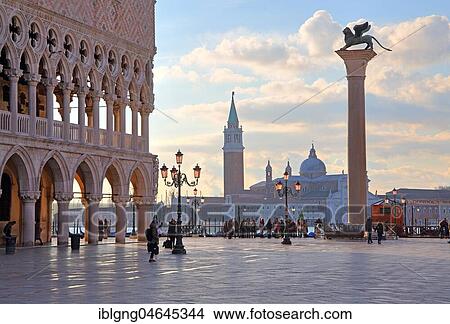Picture - Piazzetta with Doge's Palace, in the back island San Giorgio, Venice, Italy, Europe. Fotosearch