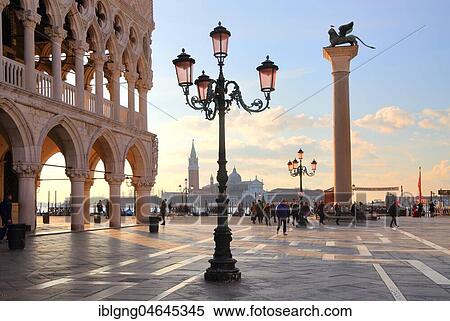 Stock Photography - Piazzetta with Doge's Palace, in the back island San Giorgio, Venice, Italy, Europe. Fotosearch