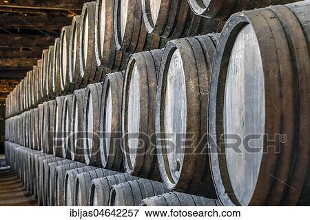 Stock Photo - Plenty of port wine barrels in a wine cellar in Vila Nova de Gaia, Portugal, Europe. Fotosearch
