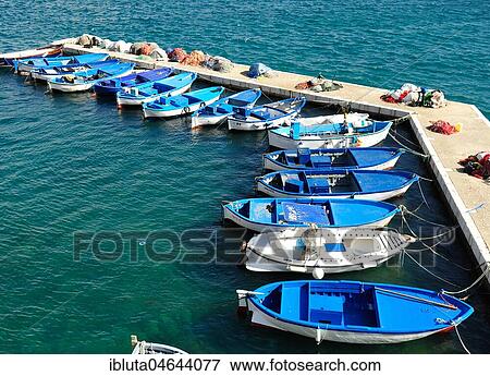 Stock Photo - Port with fishing boats, Gallipoli, Apulia, Italy, Europe. Fotosearch